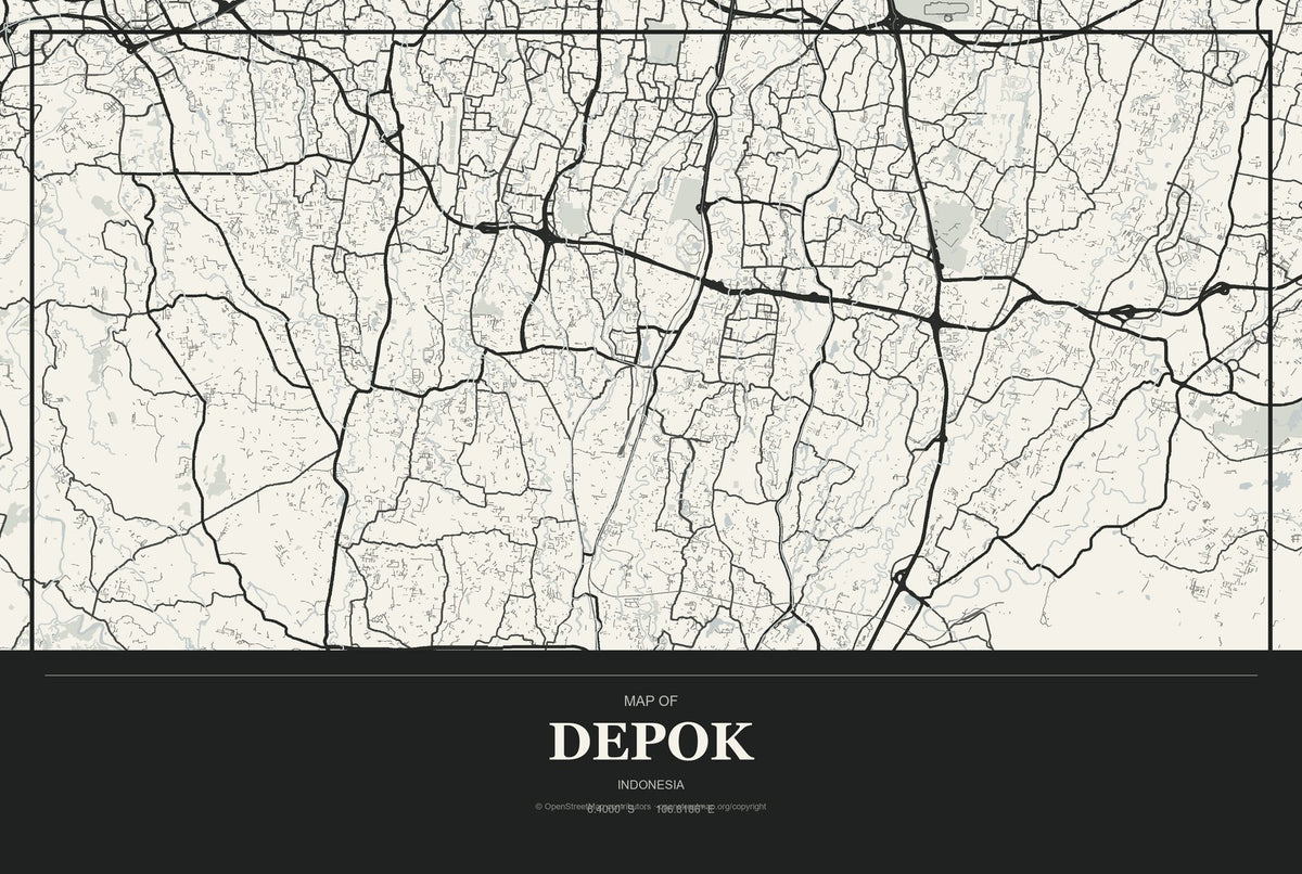Depok, Yogyakarta, Indonesia City Map Aluminum Sign in Museum Plaque style