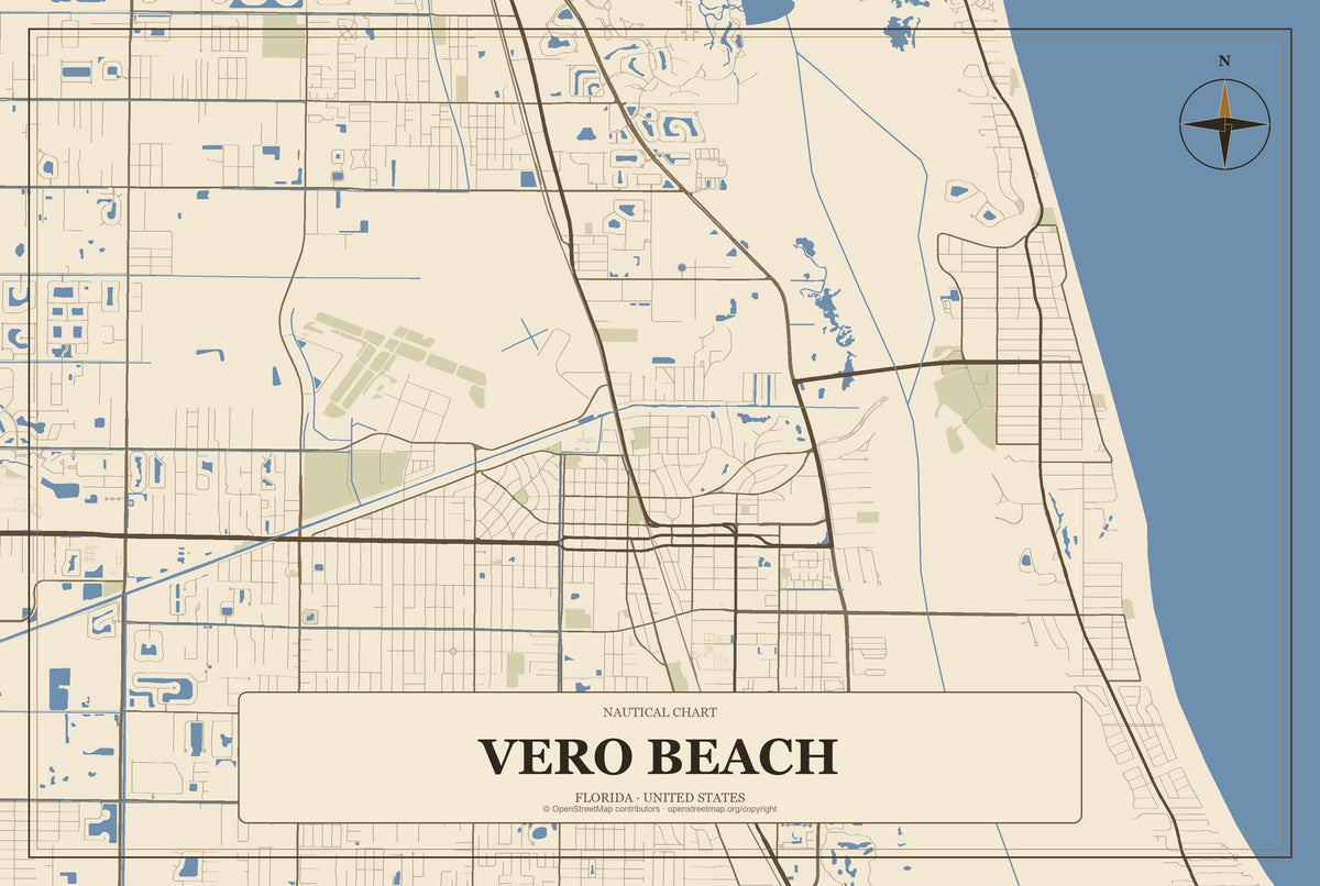 Vero Beach, Florida City Map Aluminum Sign in Heritage Nautical style
