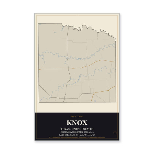 Knox County, Texas Map Aluminum Sign in Museum Plaque style