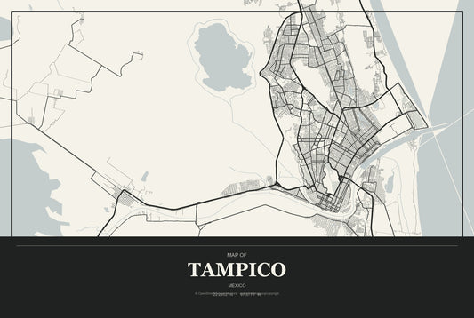Tampico, Mexico City Map Aluminum Sign in Museum Plaque style