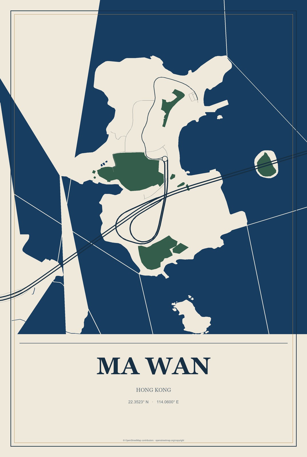Ma Wan, Hong Kong City Map Aluminum Sign in Coastal Cutout style