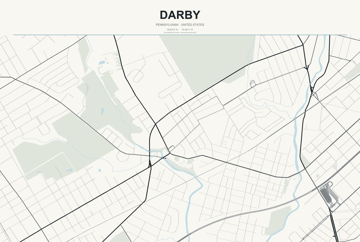 Darby, Pennsylvania City Map Aluminum Sign in Headline Atlas style