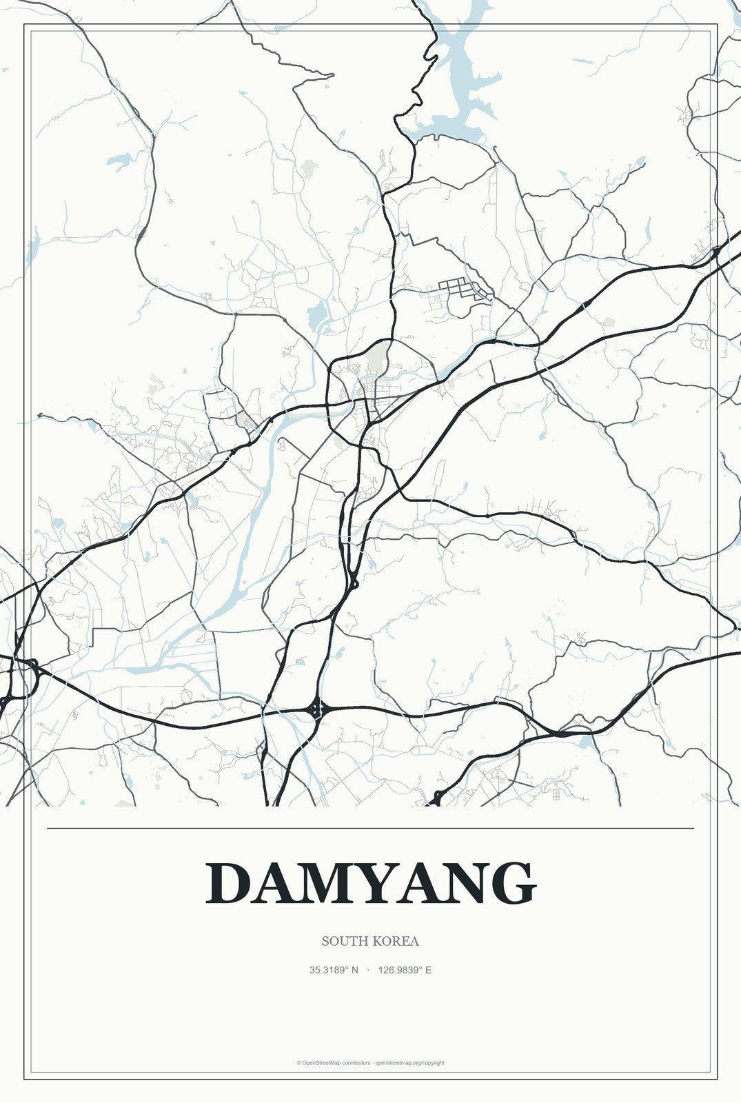 Damyang, South Korea City Map Aluminum Sign in Gallery Air style