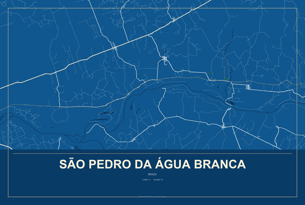 São Pedro da Água Branca, Brazil City Map Aluminum Sign in Harbor Cobalt style