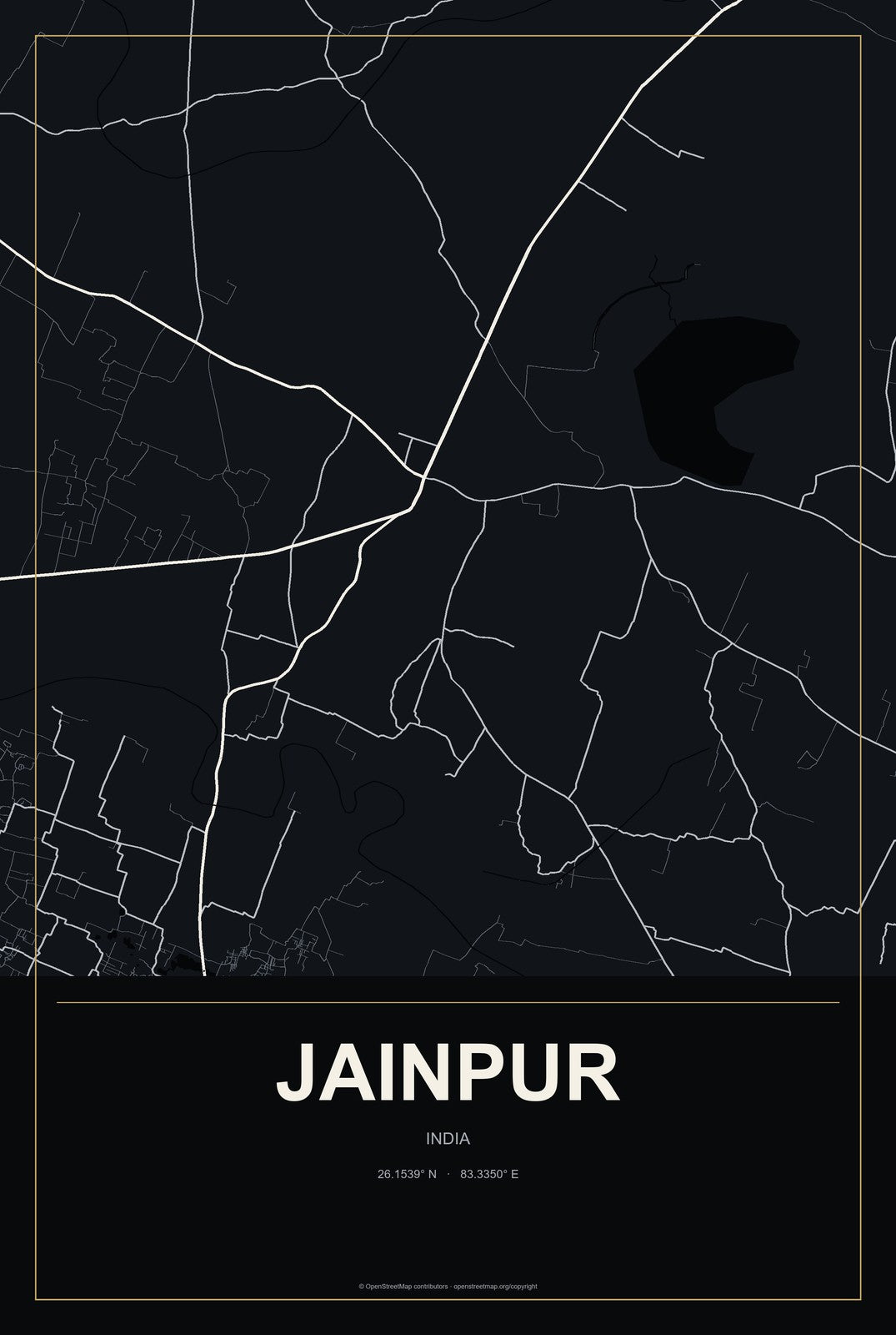 Jainpur, India City Map Aluminum Sign in Metropolitan Noir style