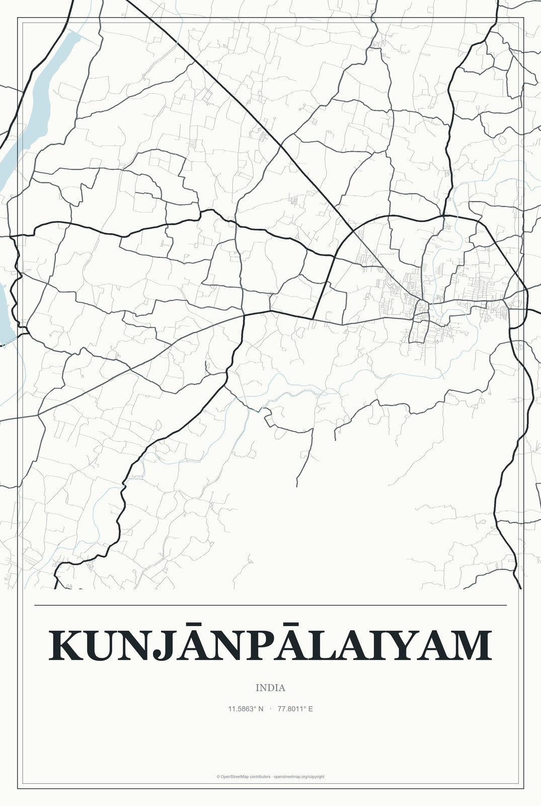 Kunjānpālaiyam, India City Map Aluminum Sign in Gallery Air style