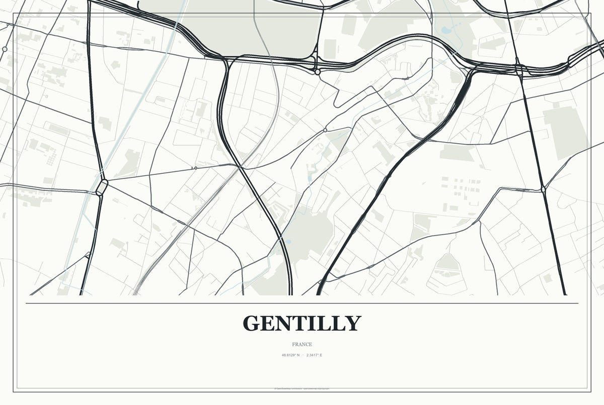 Gentilly, France City Map Aluminum Sign in Gallery Air style