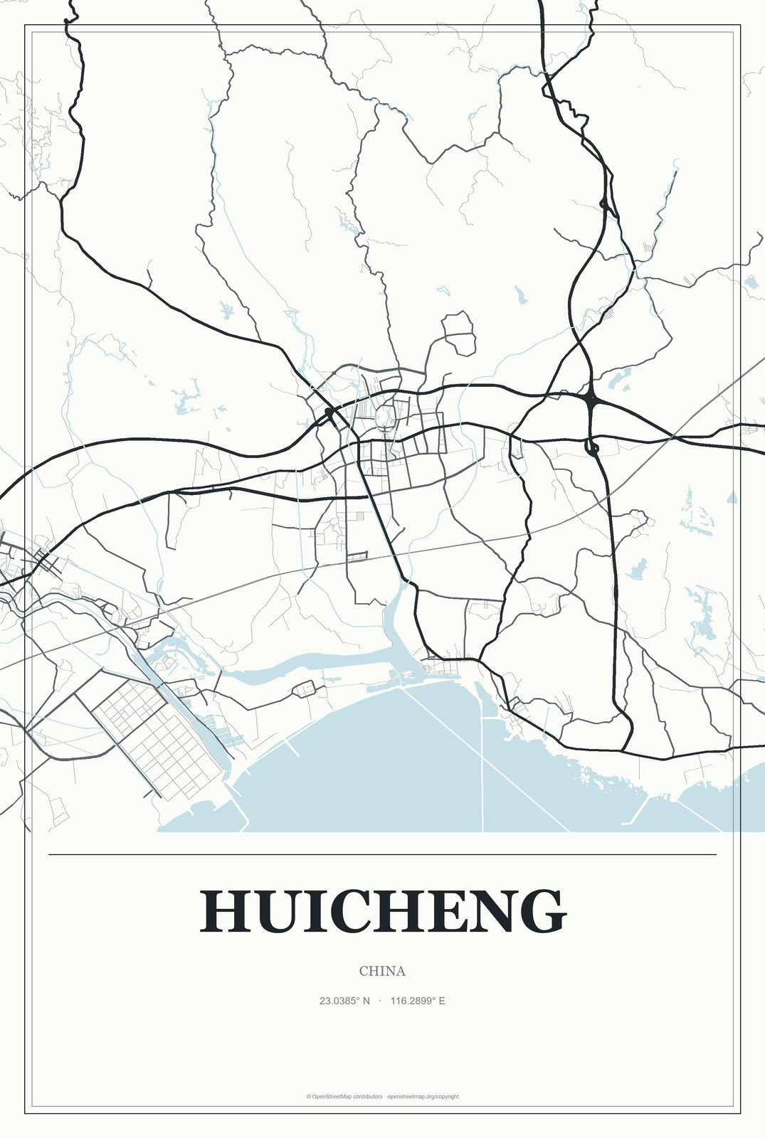 Huicheng, Guangdong, China City Map Aluminum Sign in Gallery Air style