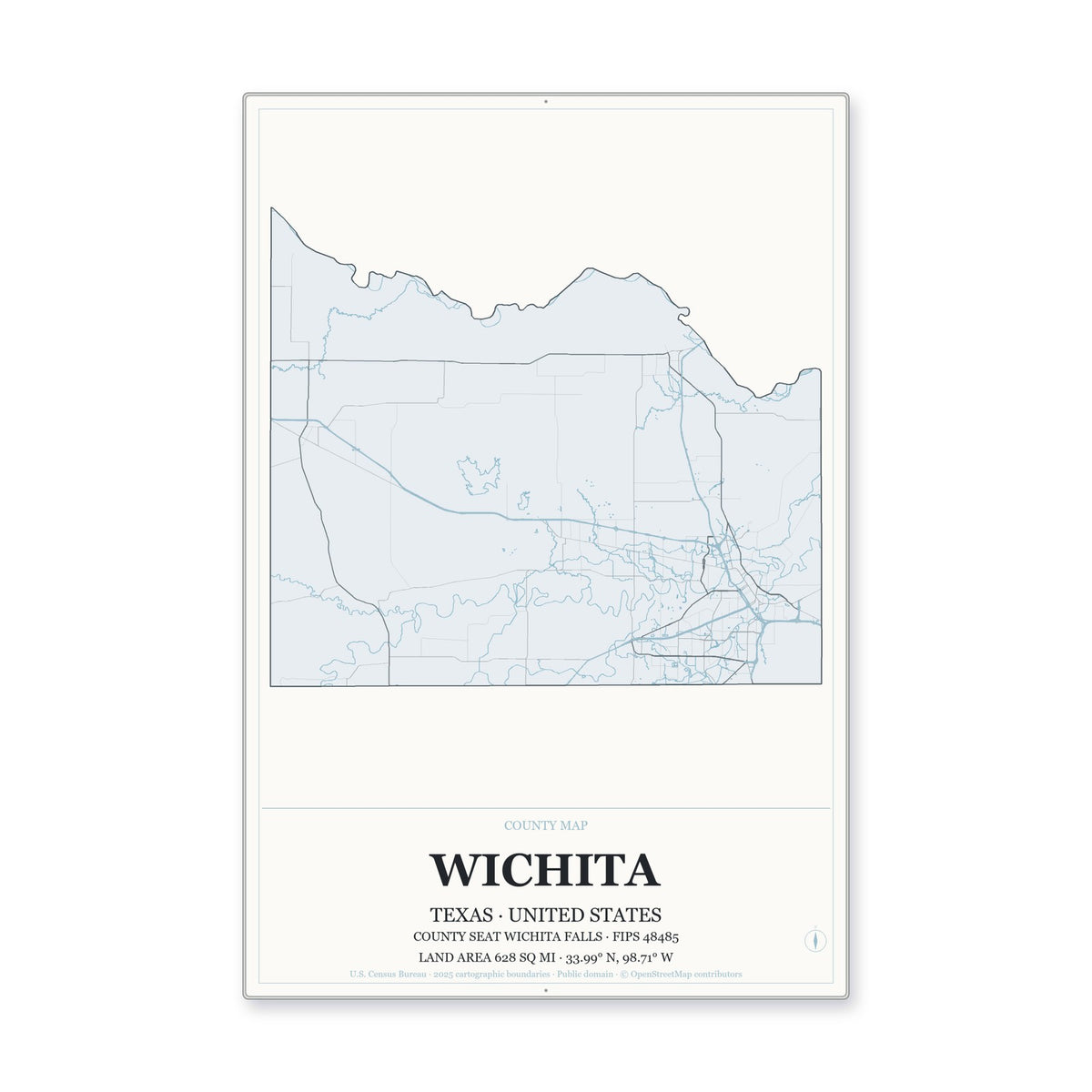 Wichita County, Texas Map Aluminum Sign in Gallery Air style