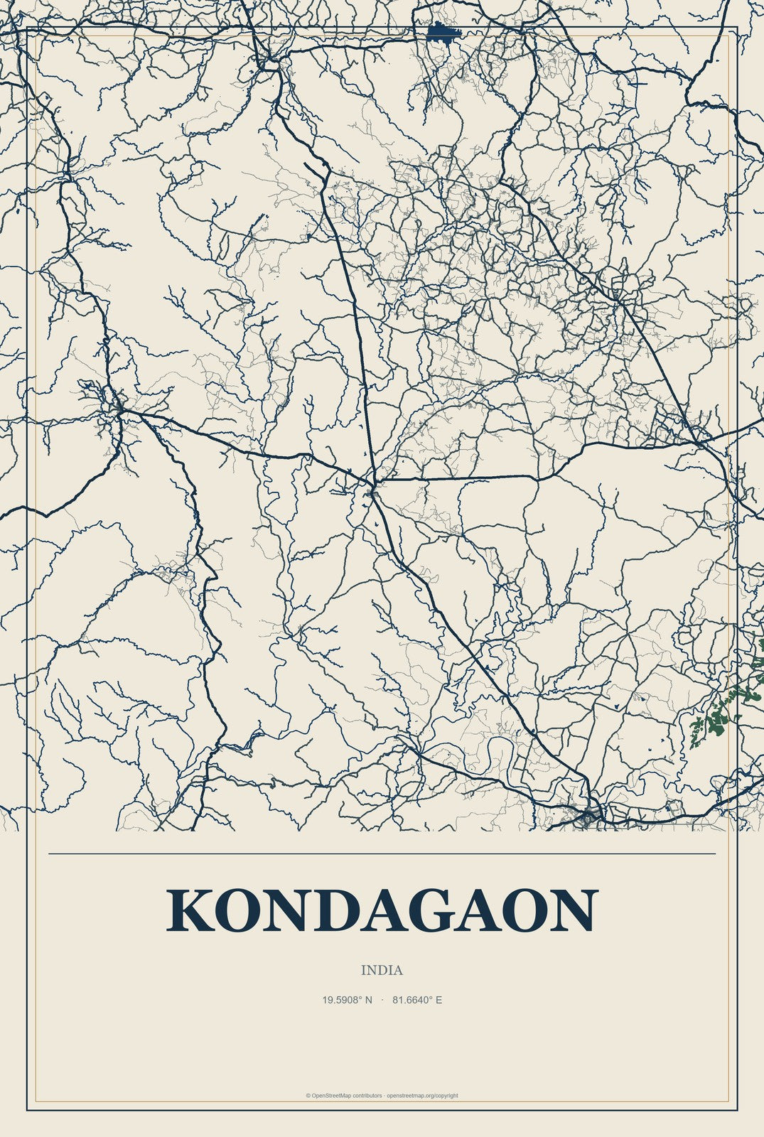 Kondagaon, India City Map Aluminum Sign in Coastal Cutout style