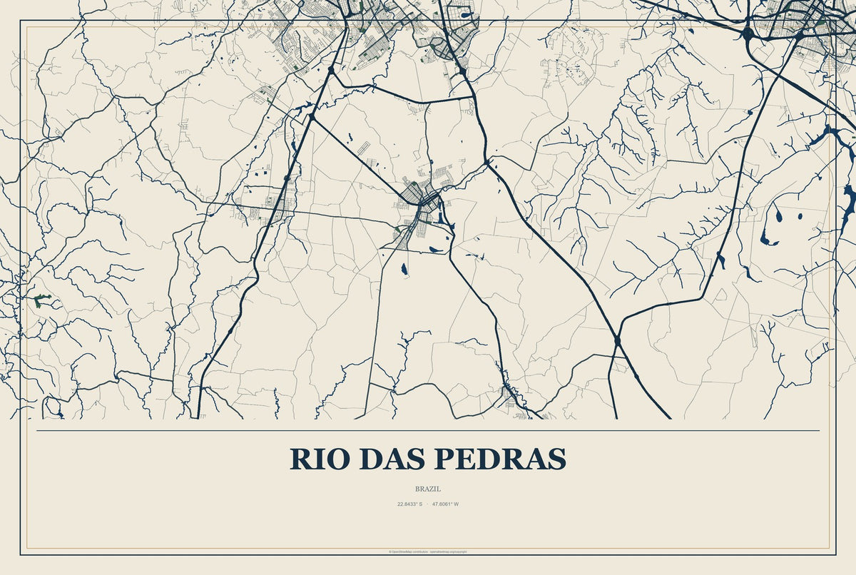 Rio das Pedras, Brazil City Map Aluminum Sign in Coastal Cutout style