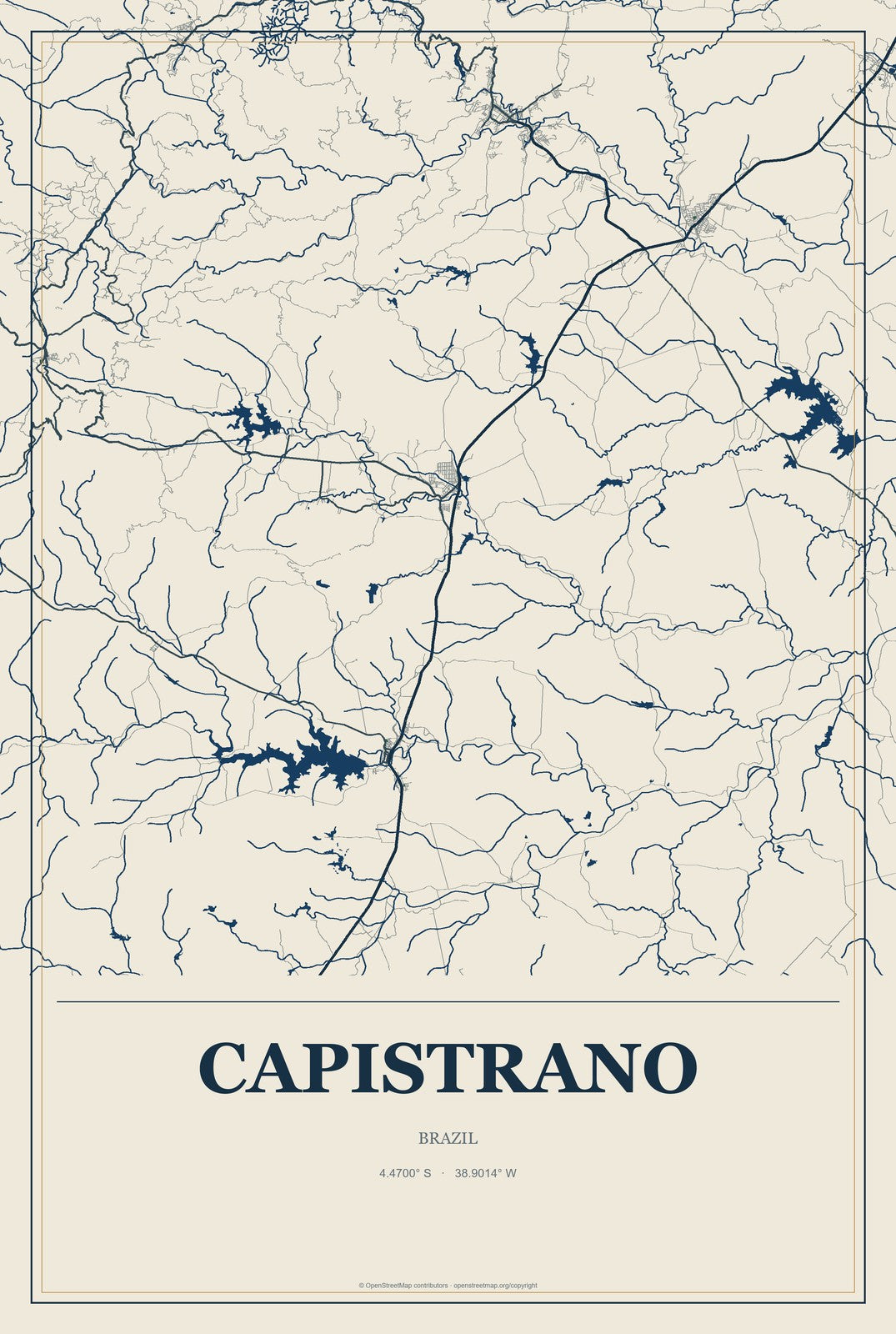 Capistrano, Brazil City Map Aluminum Sign in Coastal Cutout style