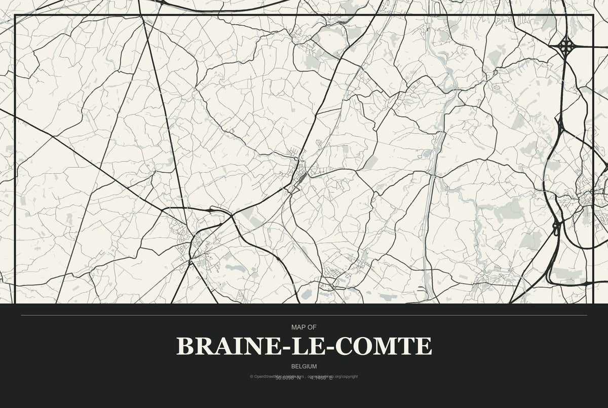 Braine-le-Comte, Belgium City Map Aluminum Sign in Museum Plaque style