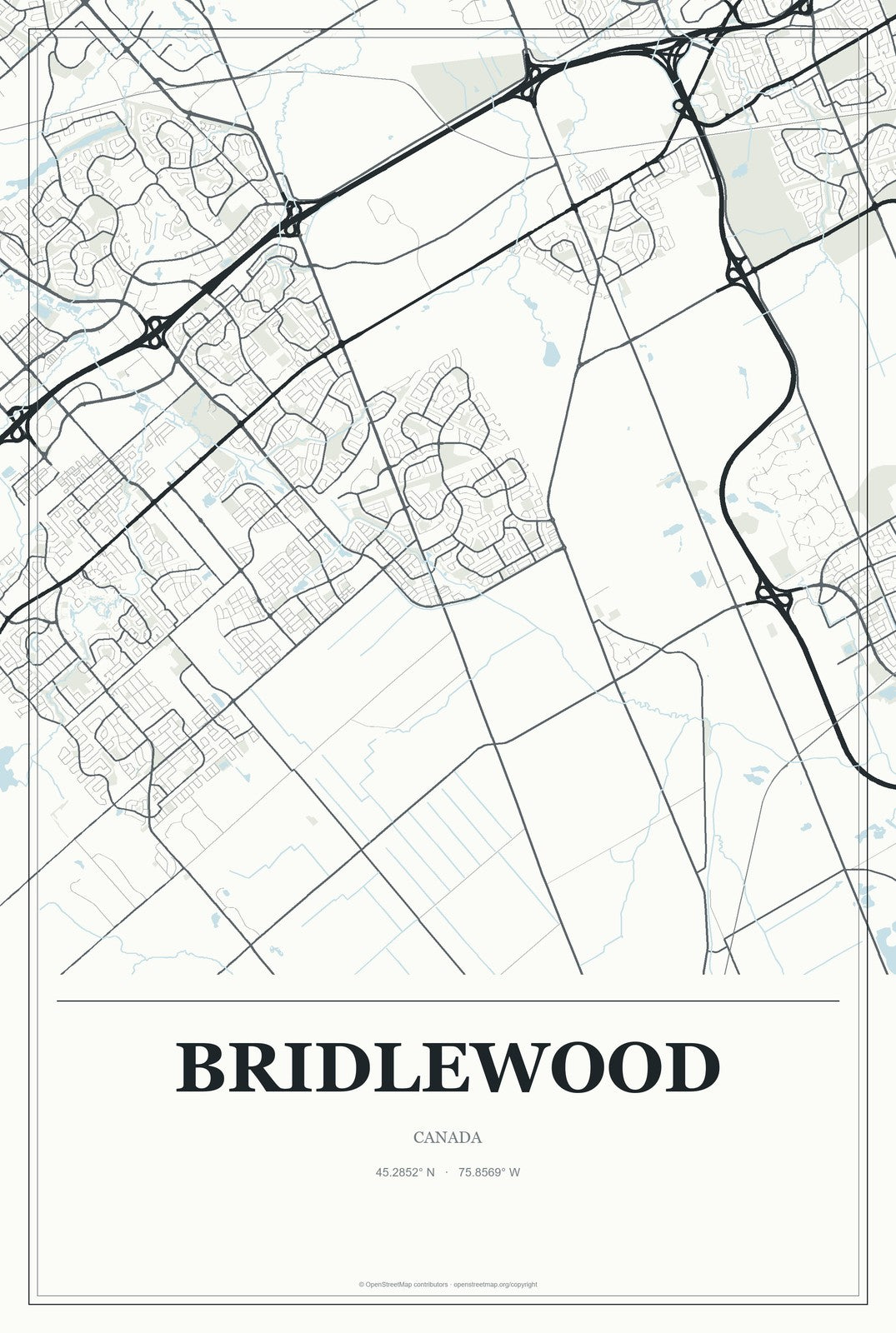 Bridlewood, Canada City Map Aluminum Sign in Gallery Air style