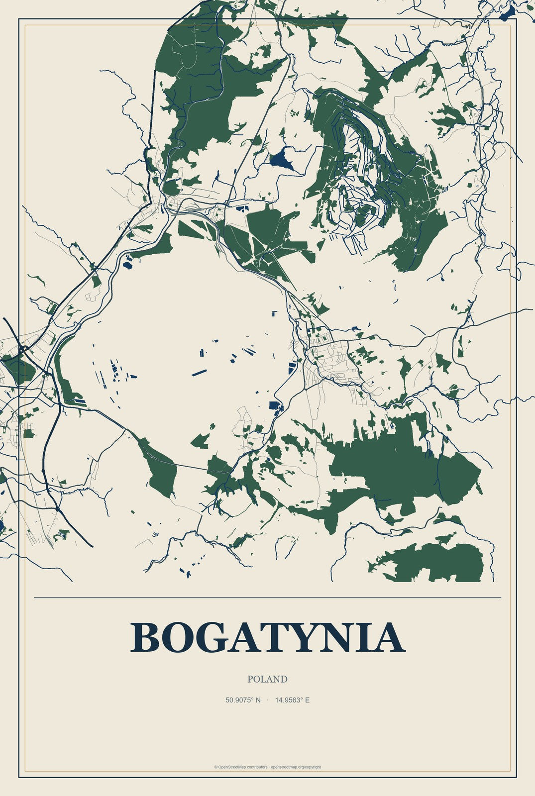 Bogatynia, Poland City Map Aluminum Sign in Coastal Cutout style