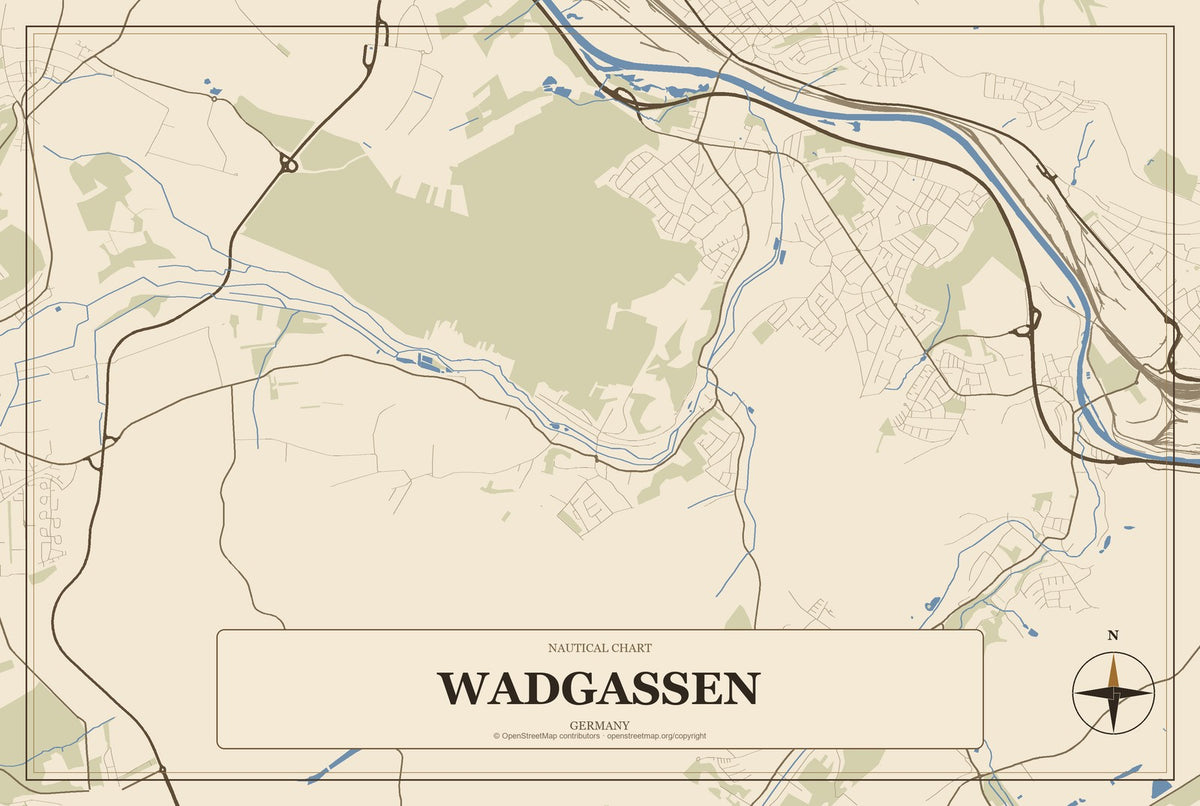 Wadgassen, Germany City Map Aluminum Sign in Heritage Nautical style
