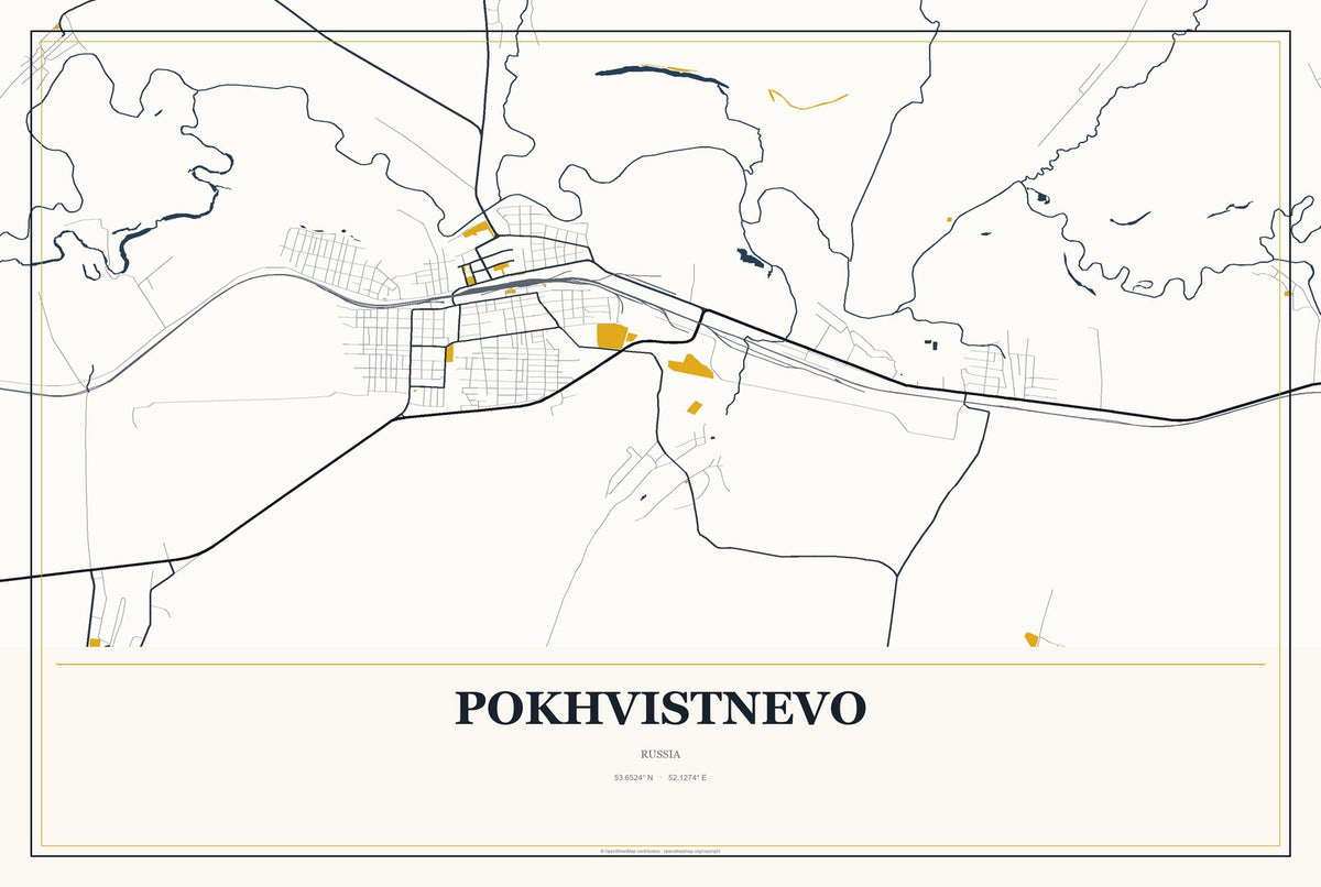 Pokhvistnevo, Russia City Map Aluminum Sign in Citrine Modern style