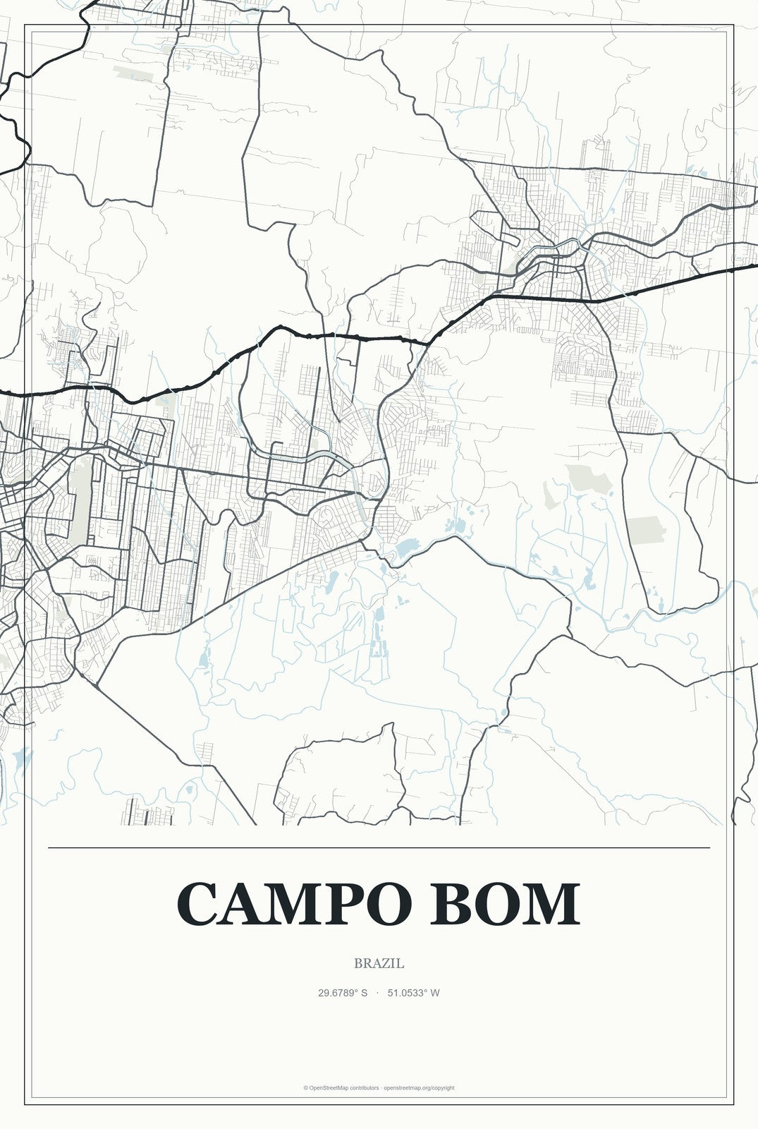 Campo Bom, Brazil City Map Aluminum Sign in Gallery Air style