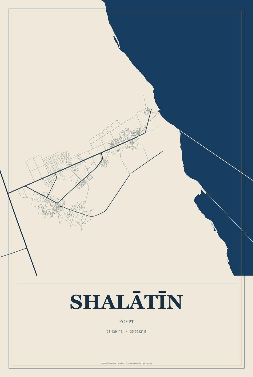 Shalātīn, Egypt City Map Aluminum Sign in Coastal Cutout style