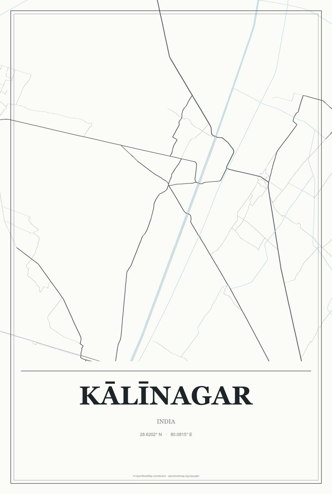 Kālīnagar, India City Map Aluminum Sign in Gallery Air style