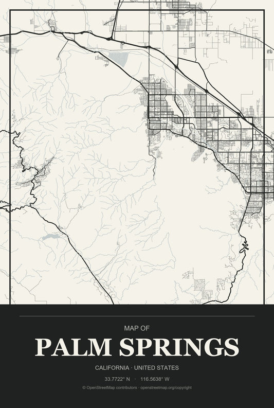 Palm Springs, California City Map Aluminum Sign in Museum Plaque style