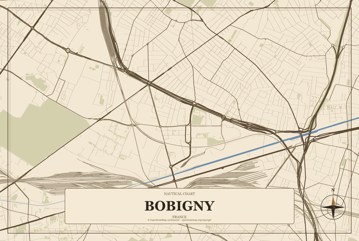 Bobigny, France City Map Aluminum Sign in Heritage Nautical style
