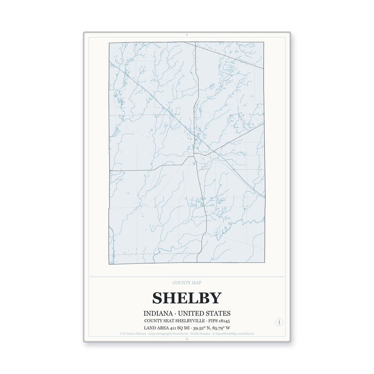 Shelby County, Indiana Map Aluminum Sign in Gallery Air style