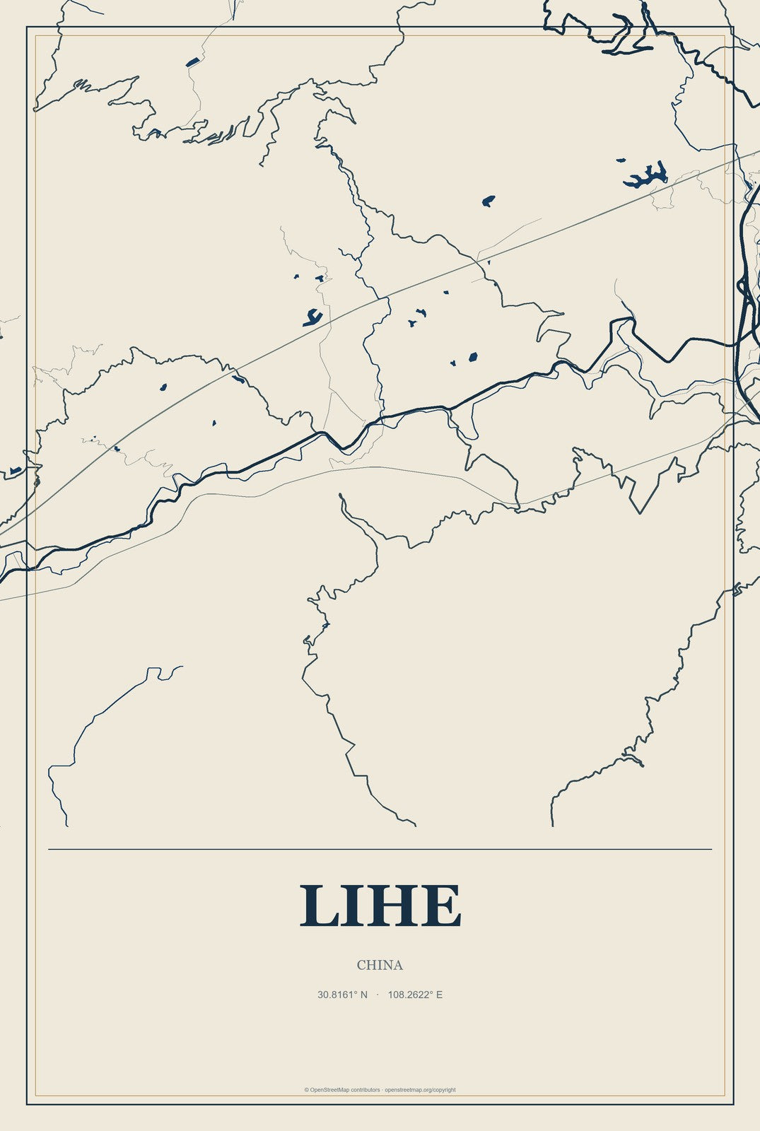 Lihe, China City Map Aluminum Sign in Coastal Cutout style
