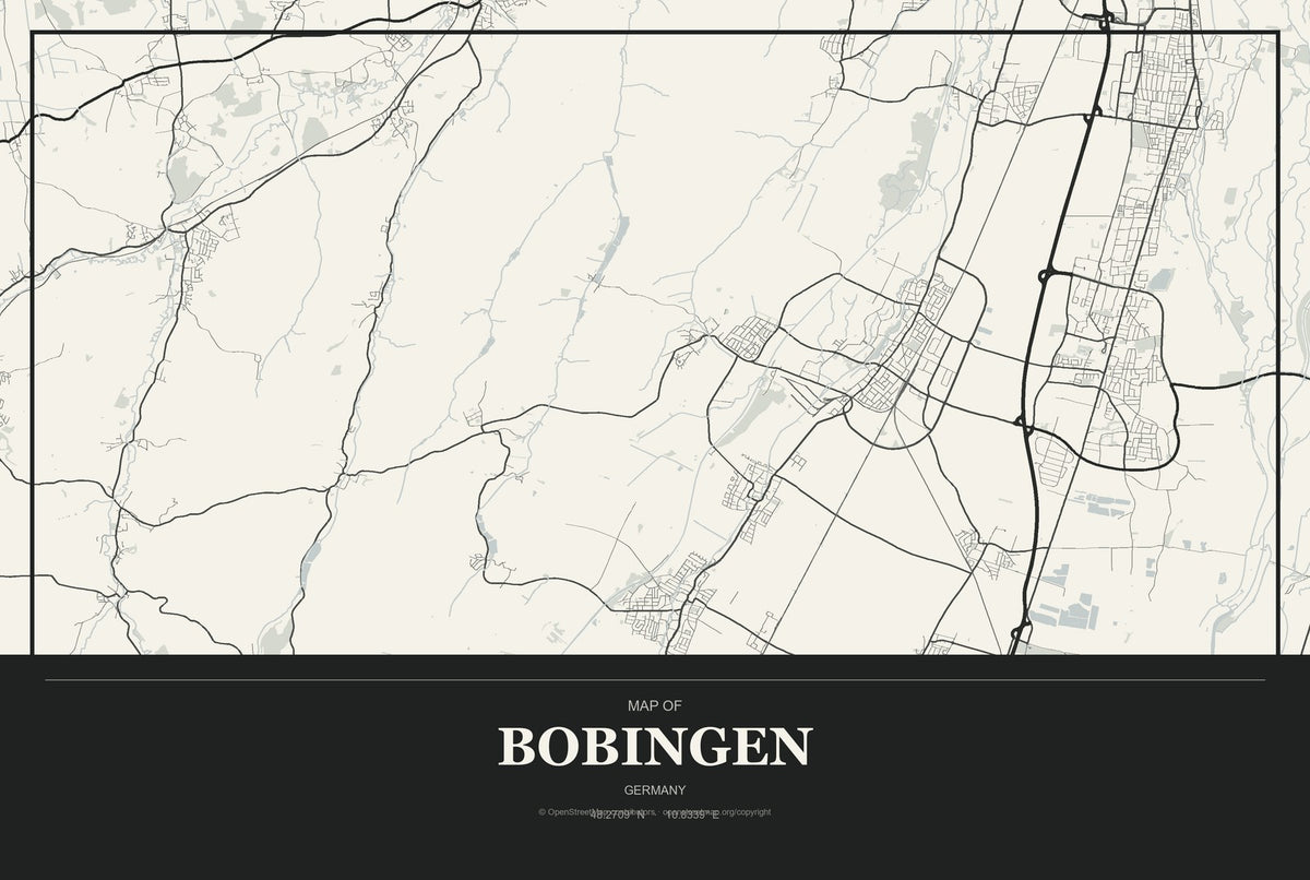 Bobingen, Germany City Map Aluminum Sign in Museum Plaque style
