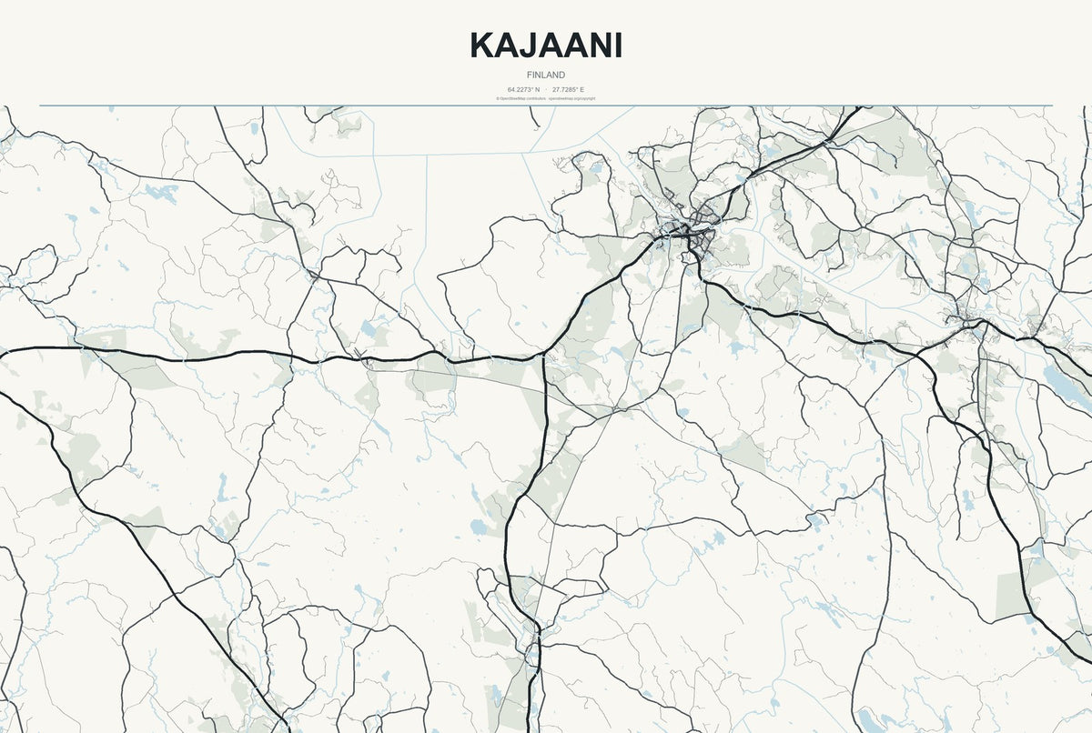 Kajaani, Finland City Map Aluminum Sign in Headline Atlas style