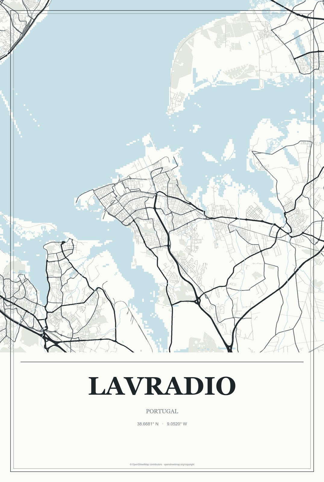 Lavradio, Portugal City Map Aluminum Sign in Gallery Air style