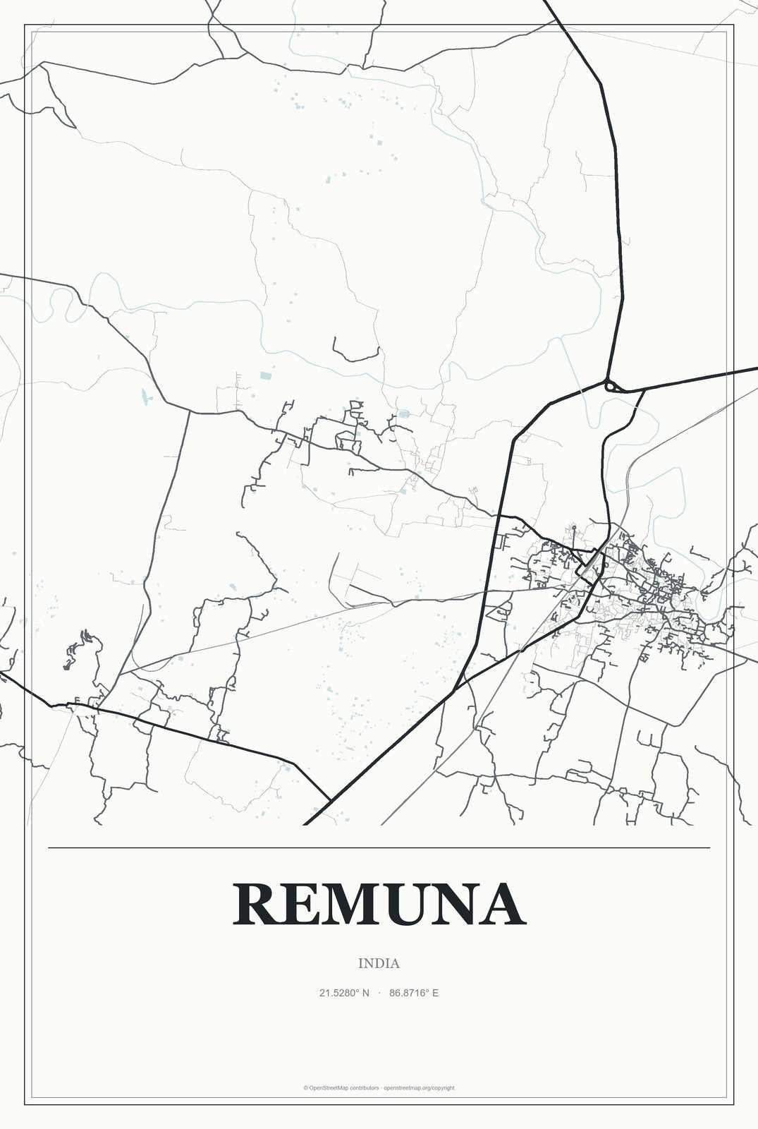 Remuna, India City Map Aluminum Sign in Gallery Air style