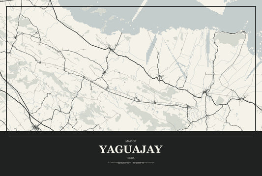 Yaguajay, Cuba City Map Aluminum Sign in Museum Plaque style