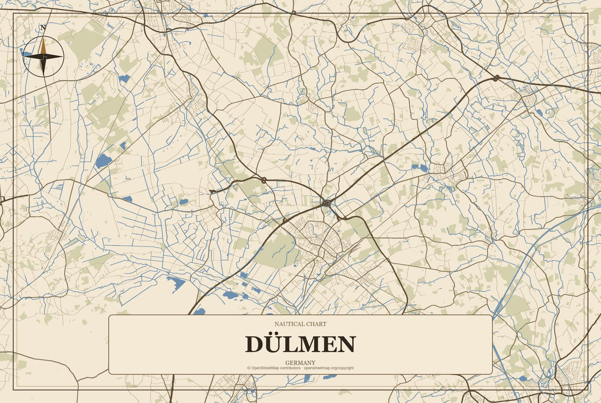 Dülmen, Germany City Map Aluminum Sign in Heritage Nautical style