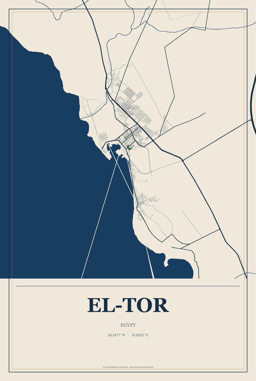 El-Tor, Egypt City Map Aluminum Sign in Coastal Cutout style