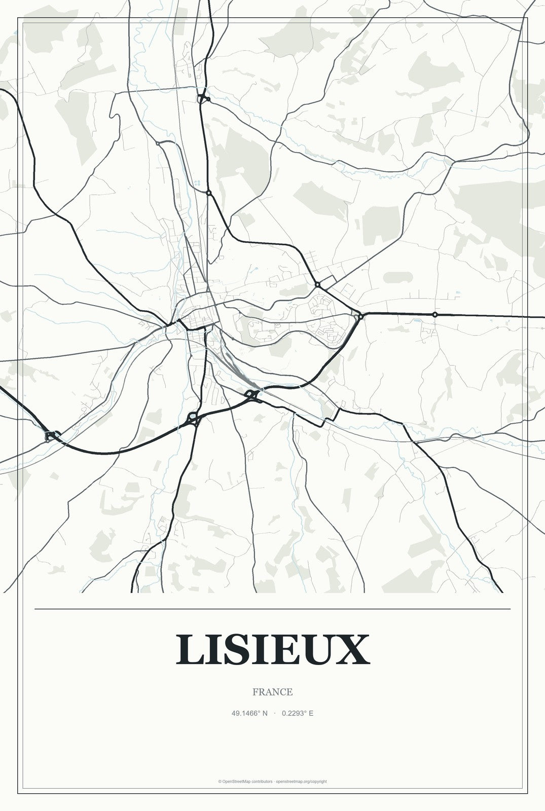 Lisieux, France City Map Aluminum Sign in Gallery Air style