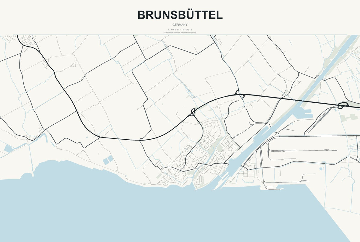 Brunsbüttel, Germany City Map Aluminum Sign in Headline Atlas style