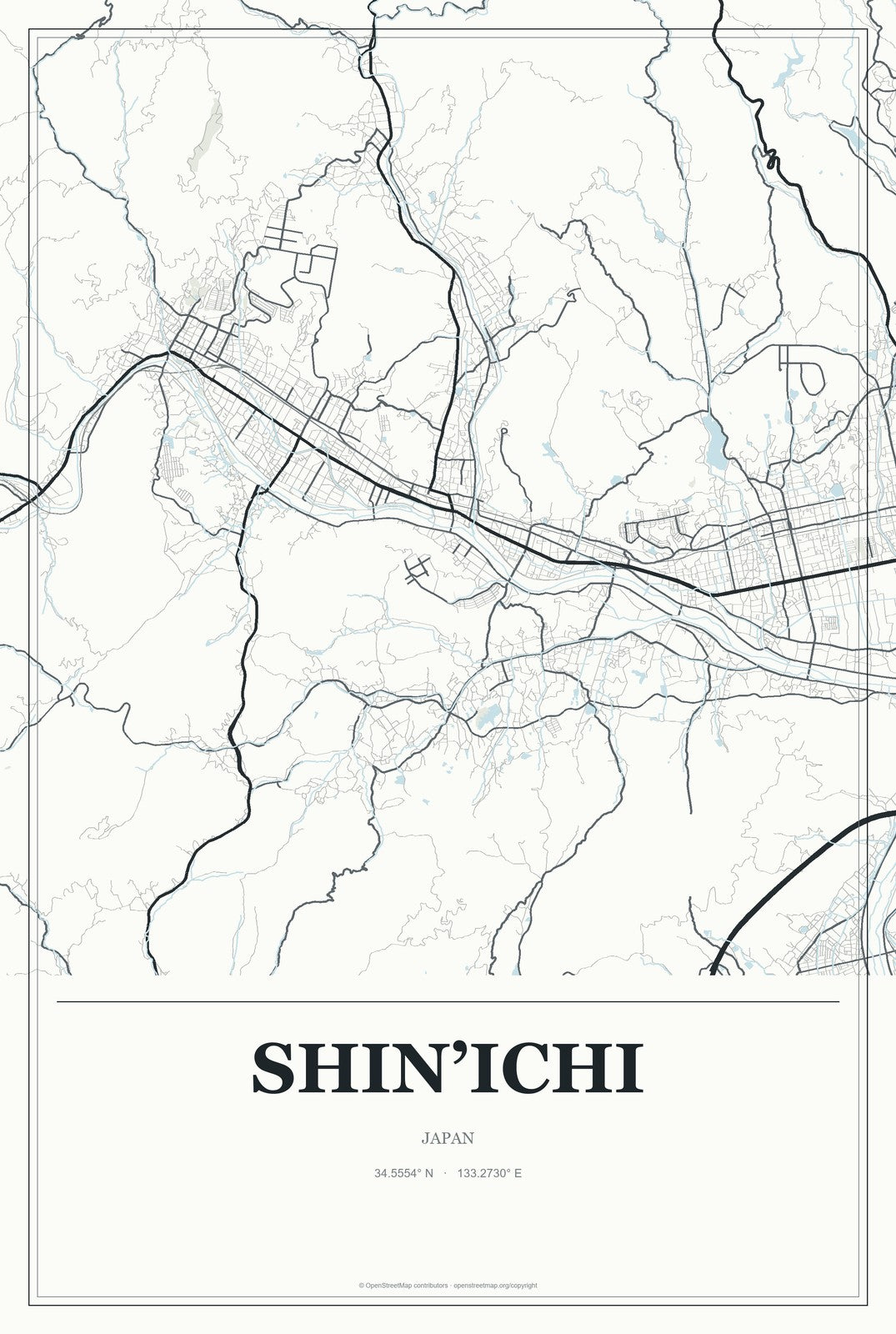 Shin’ichi, Japan City Map Aluminum Sign in Gallery Air style