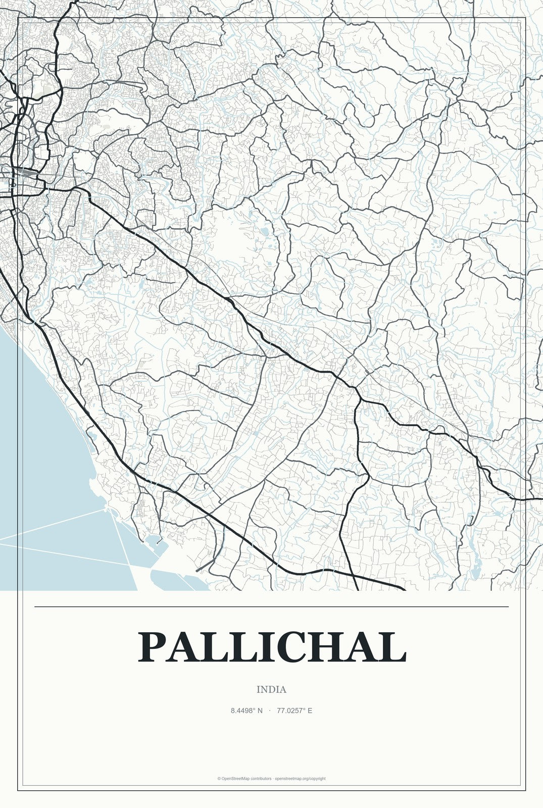 Pallichal, India City Map Aluminum Sign in Gallery Air style