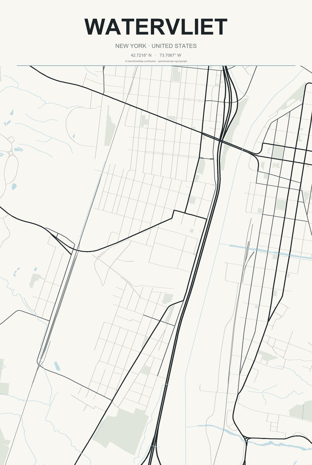 Watervliet, New York City Map Aluminum Sign in Headline Atlas style
