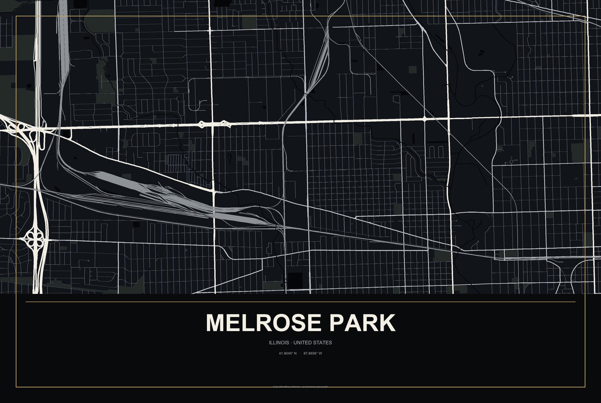 Melrose Park, Illinois City Map Aluminum Sign in Metropolitan Noir style