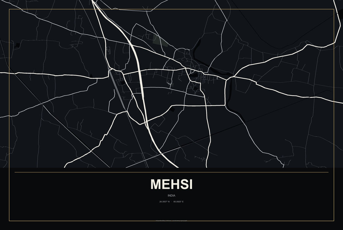 Mehsi, India City Map Aluminum Sign in Metropolitan Noir style