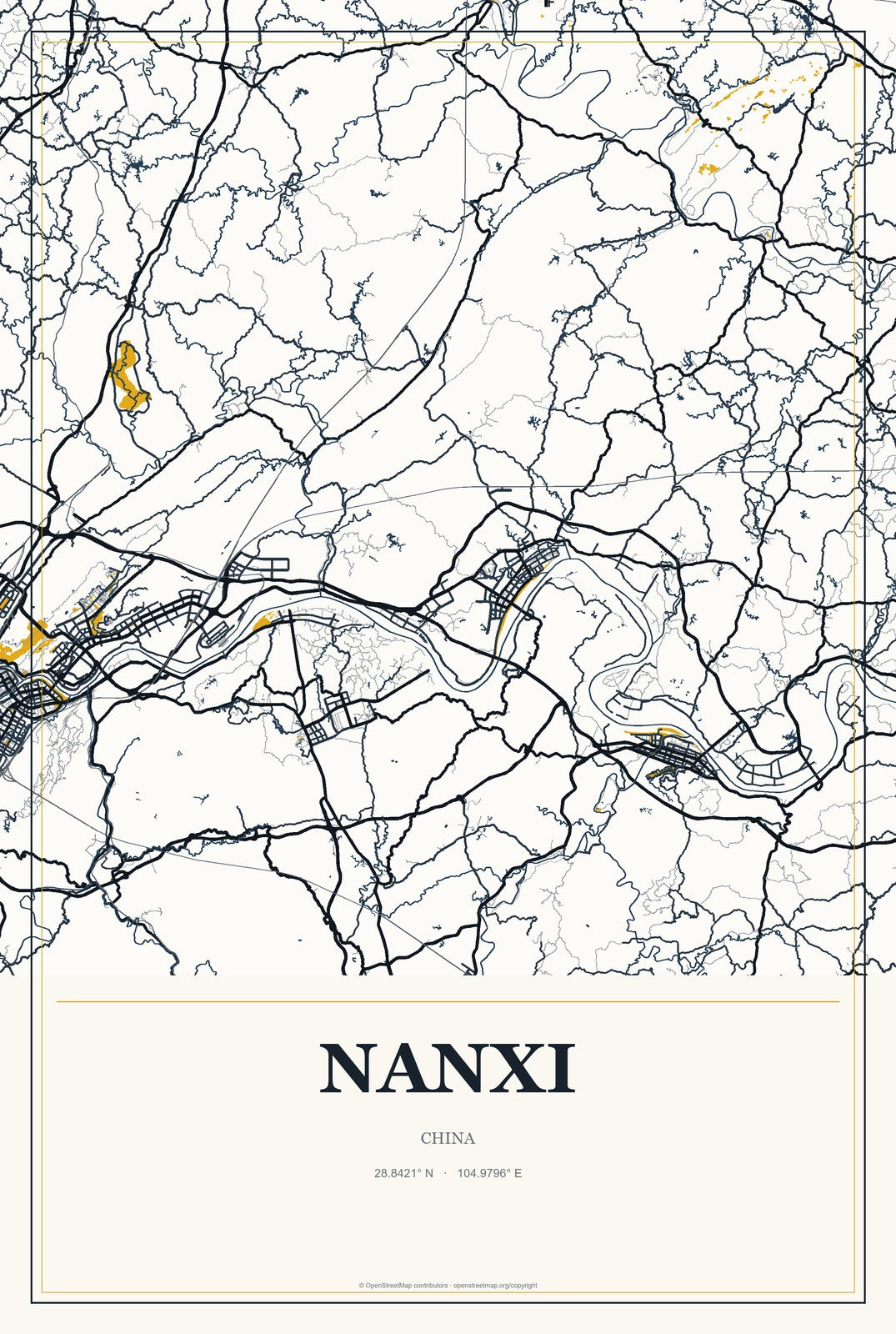 Nanxi, China City Map Aluminum Sign in Citrine Modern style