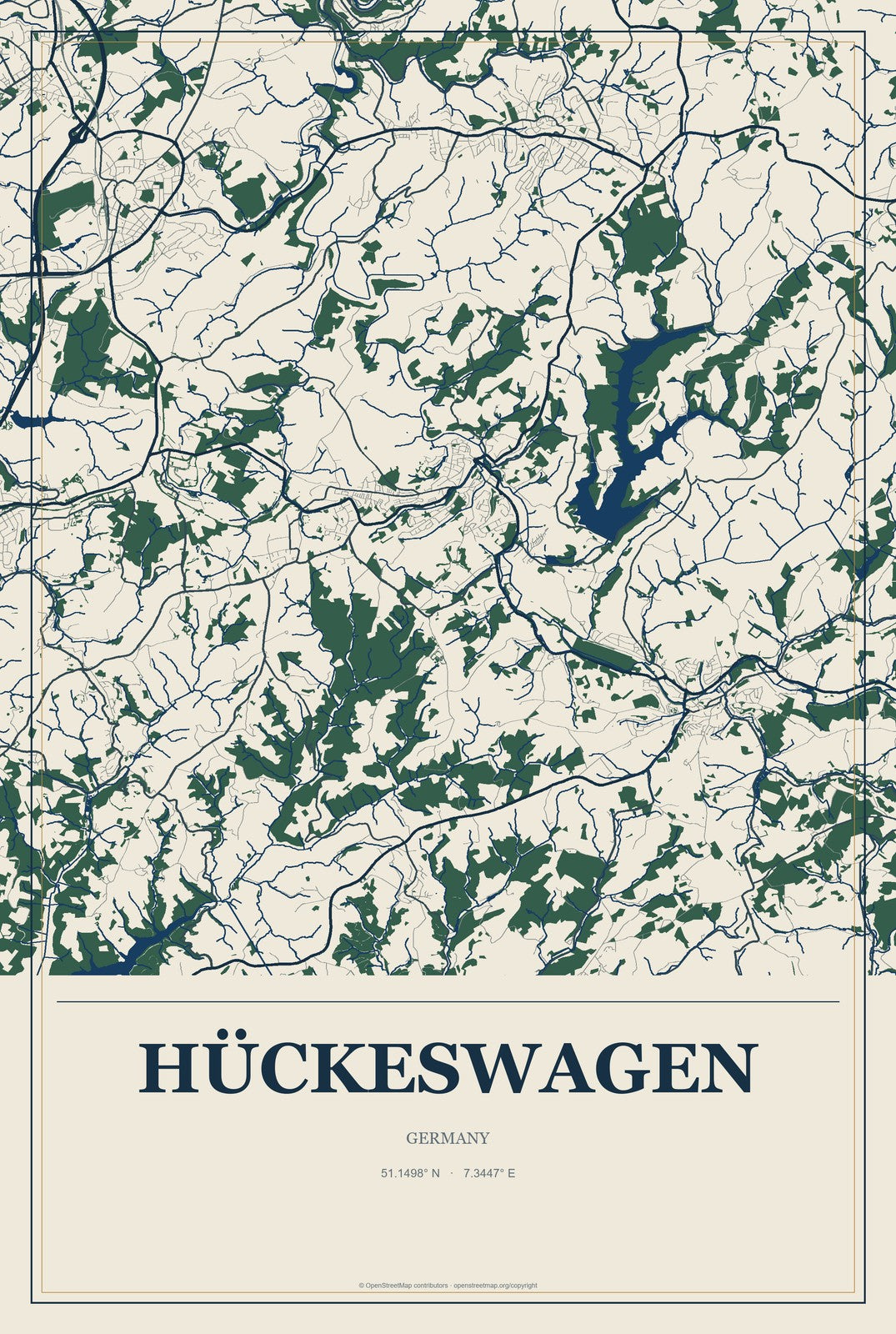 Hückeswagen, Germany City Map Aluminum Sign in Coastal Cutout style