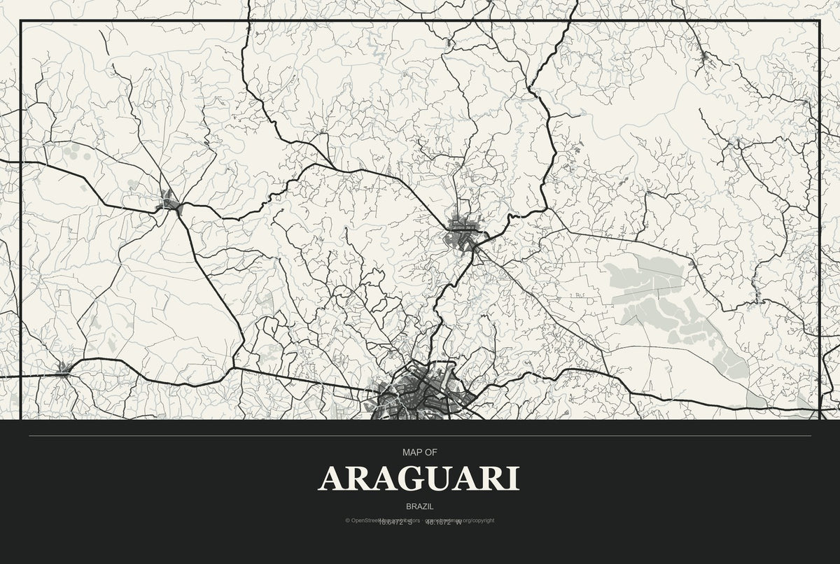 Araguari, Brazil City Map Aluminum Sign in Museum Plaque style