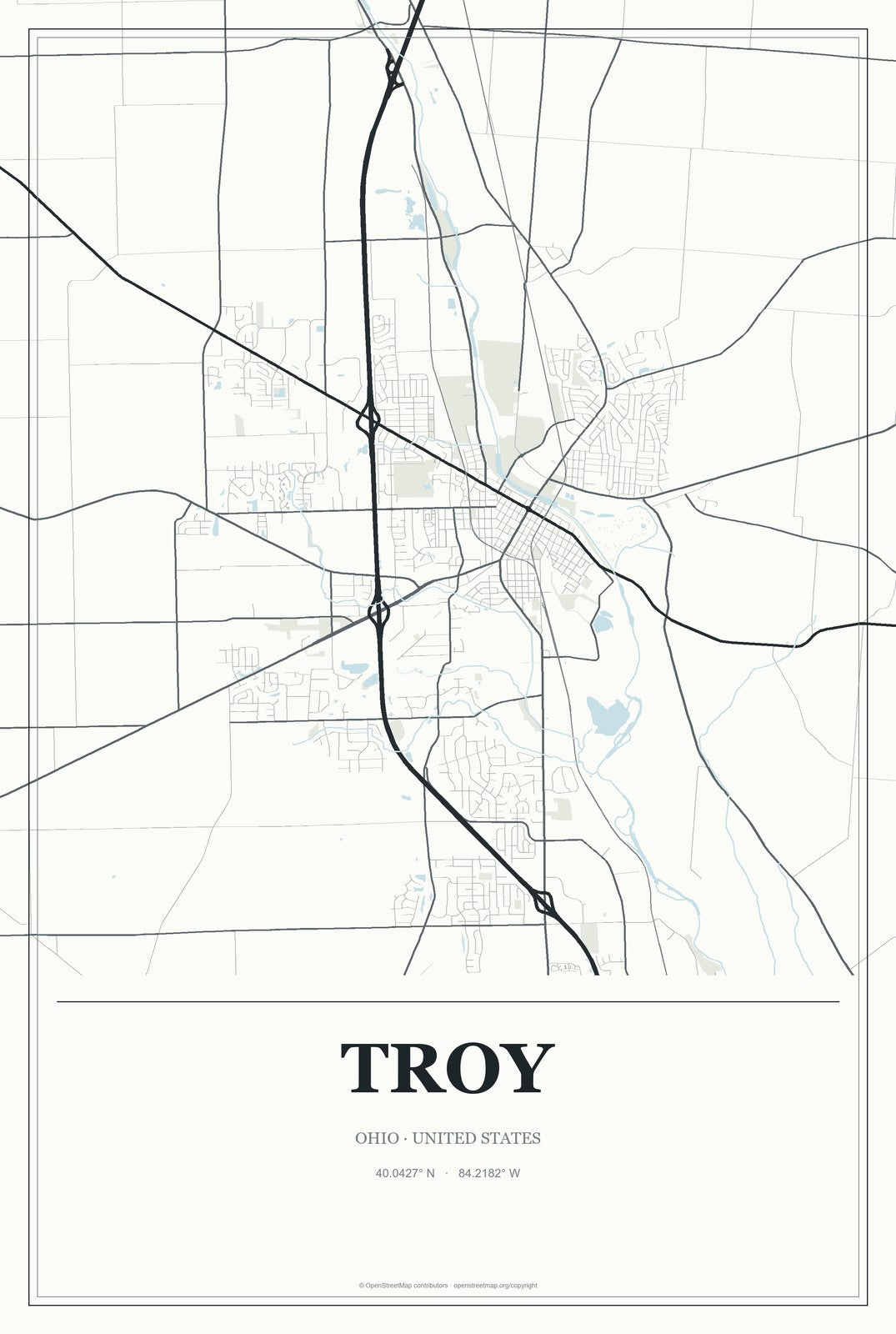 Troy, Ohio City Map Aluminum Sign in Gallery Air style