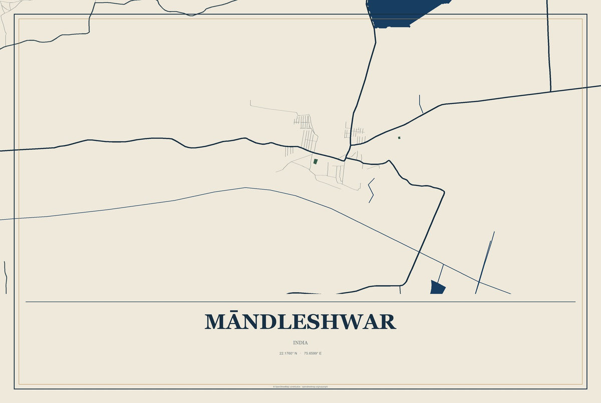 Māndleshwar, India City Map Aluminum Sign in Coastal Cutout style