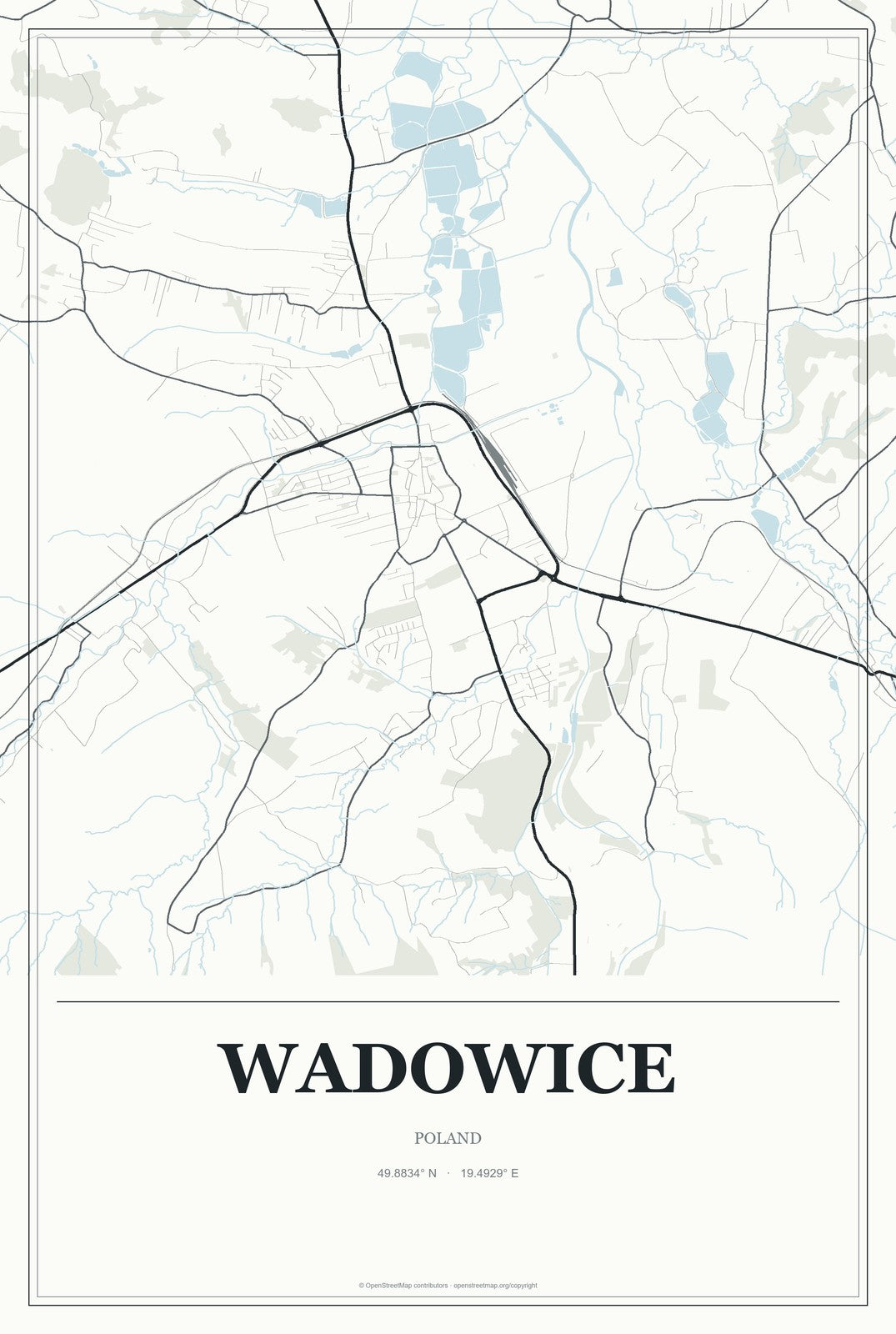 Wadowice, Poland City Map Aluminum Sign in Gallery Air style