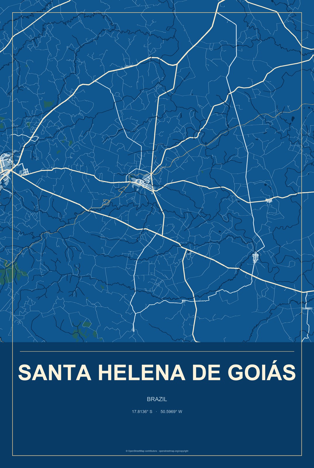 Santa Helena de Goiás, Brazil City Map Aluminum Sign in Harbor Cobalt style