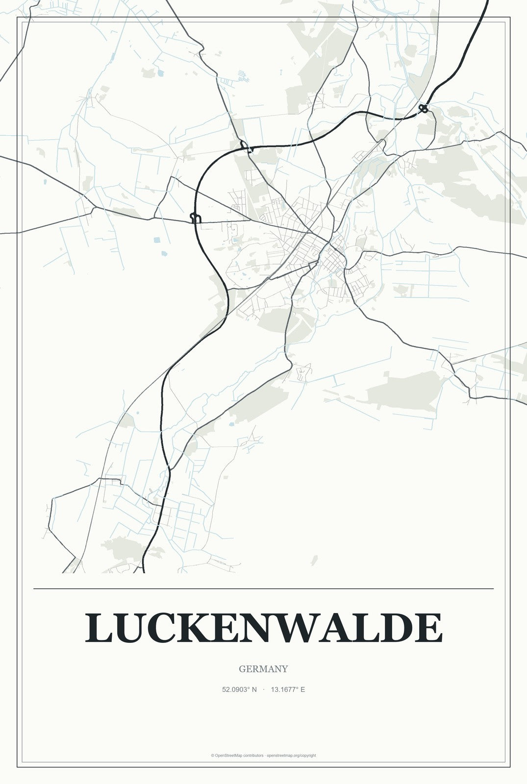 Luckenwalde, Germany City Map Aluminum Sign in Gallery Air style